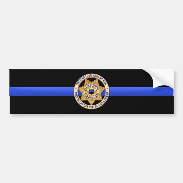 Thin Blue Line Flag & Badge Bumper Sticker (Front)