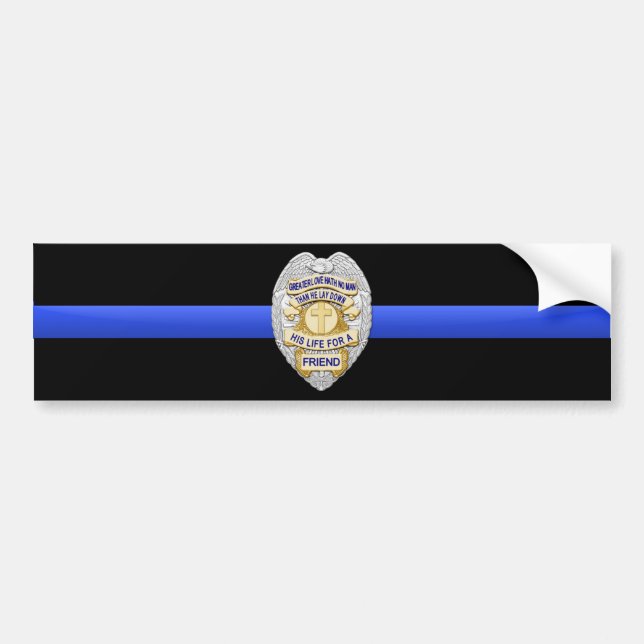 Thin Blue Line Flag & Badge Bumper Sticker (Front)