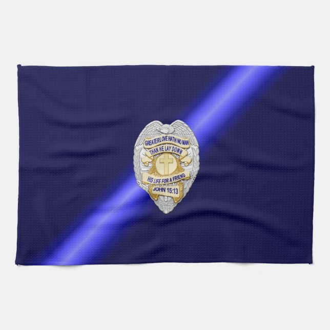 Thin Blue Line Flag & Badge Tea Towel (Horizontal)