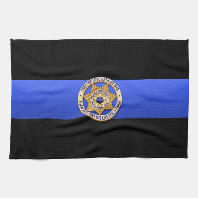 Thin Blue Line Flag & Badge Tea Towel (Horizontal)