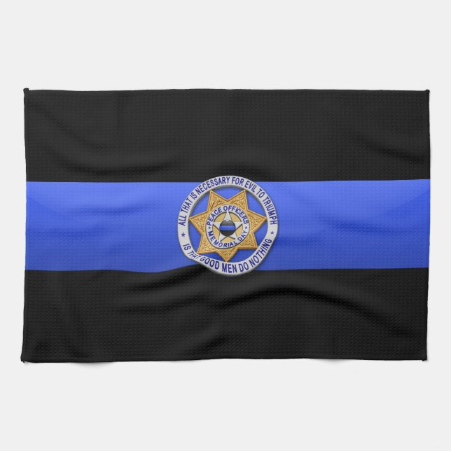 Thin Blue Line Flag & Badge Tea Towel (Horizontal)