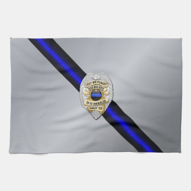 Thin Blue Line Flag & Badge Tea Towel (Horizontal)