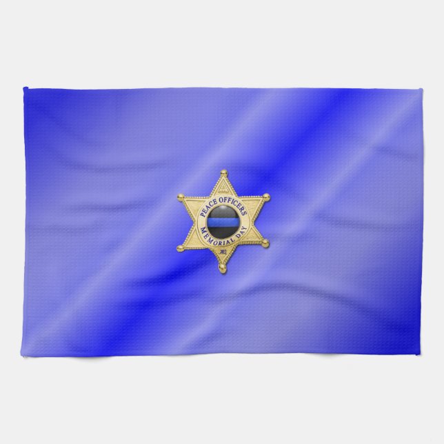 Thin Blue Line Flag & Badge Tea Towel (Horizontal)