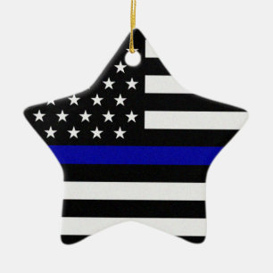 Thin Blue Line Flag Ceramic Tree Decoration