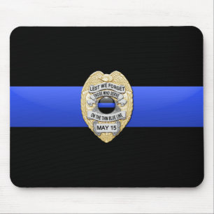 Thin Blue Line Flag & Gold Badge Mouse Pad