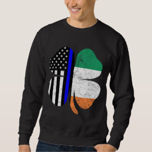 Thin Blue Line Flag Irish American St Patricks Day Sweatshirt