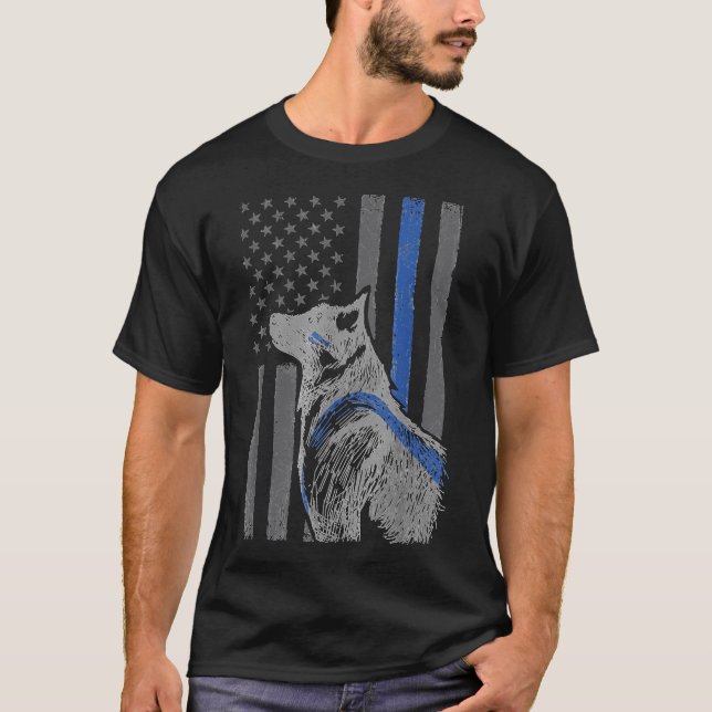 Thin Blue Line Flag K9 Unit German Shepherd Sketch T-Shirt (Front)