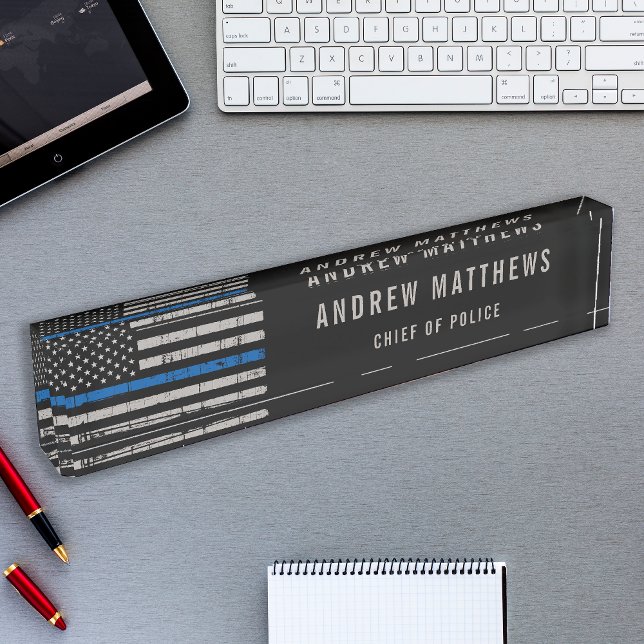 Thin Blue Line Flag Law Enforcement Police Officer Nameplate (Creator Uploaded)