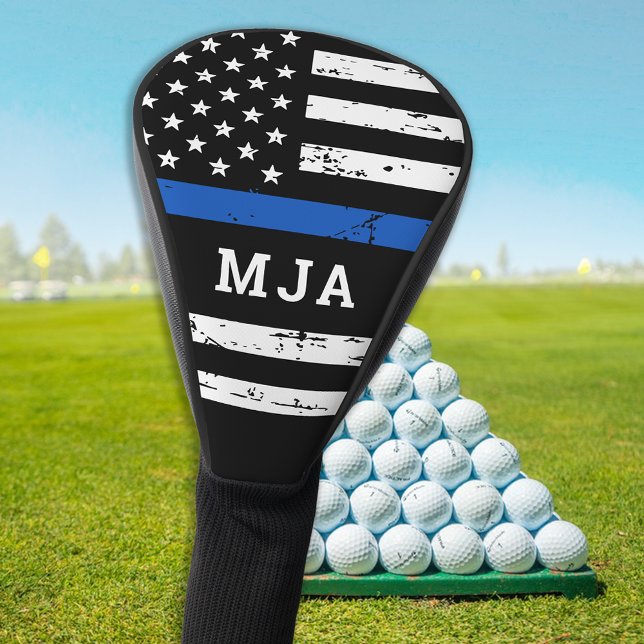 Thin Blue Line Flag Personalised Monogram Police Golf Head Cover (Creator Uploaded)