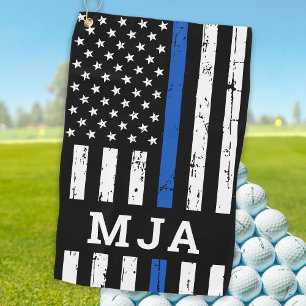 Thin Blue Line Flag Personalised Monogram Police Golf Towel