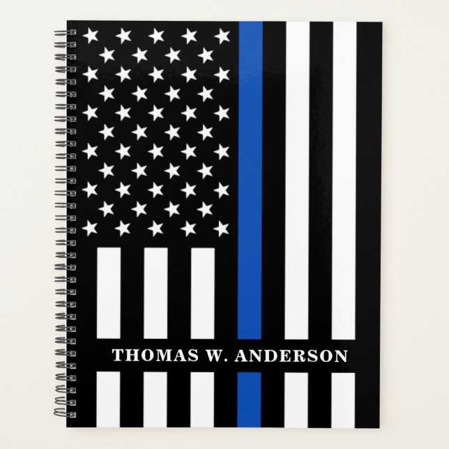 Thin Blue Line Flag Personalised Name Police Planner (Front)