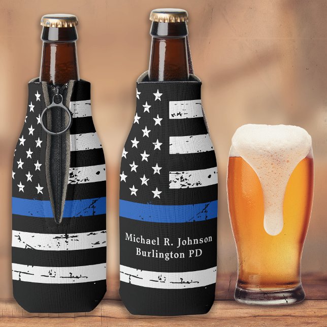Thin Blue Line Flag Personalised Police Officer  Bottle Cooler (Creator Uploaded)