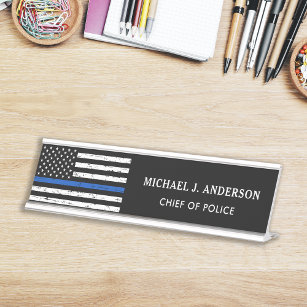 Thin Blue Line Flag Police Law Enforcement Desk Name Plate