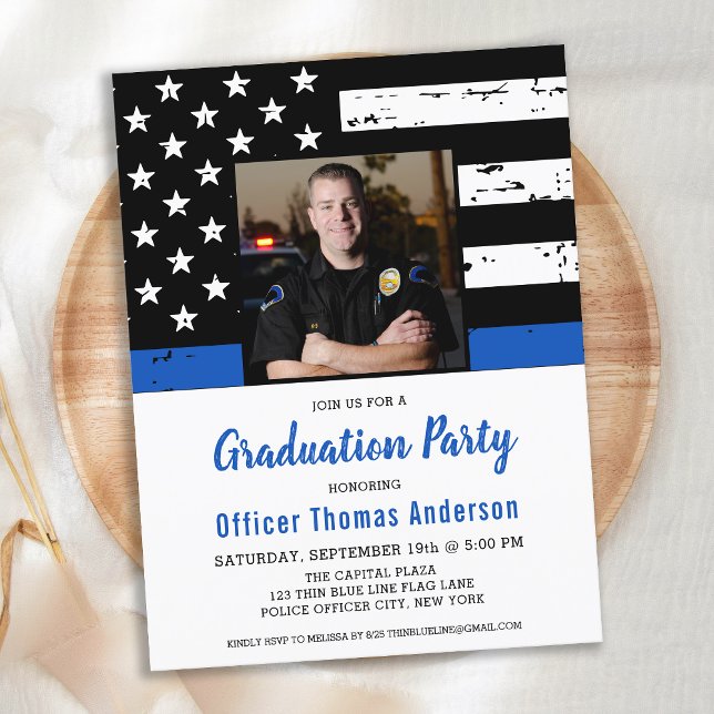 Thin Blue Line Flag Police Officer Graduation Invitation Postcard (Creator Uploaded)
