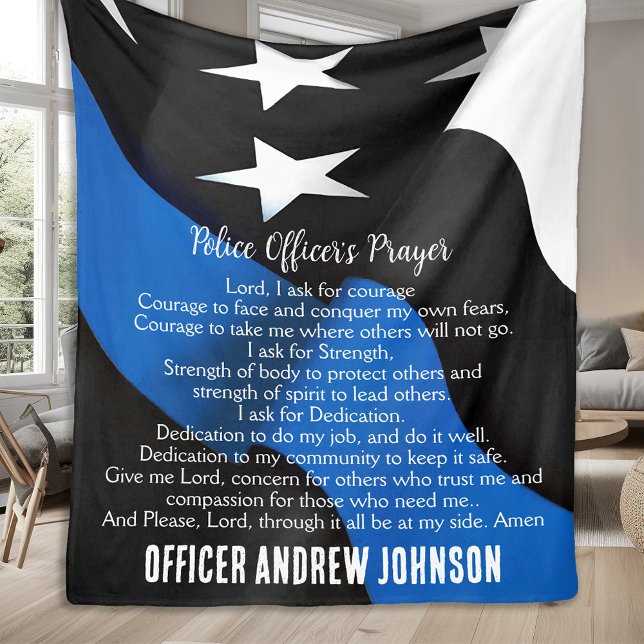 Thin Blue Line Flag Police Officer's Prayer Fleece Blanket (Creator Uploaded)