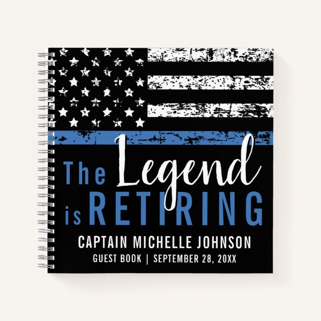 Thin Blue Line Flag Police Retirement Guest Book (Front)