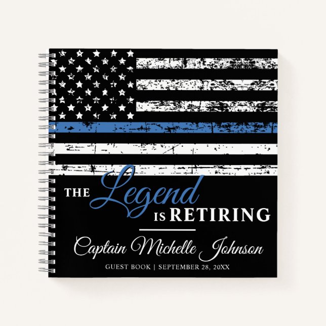 Thin Blue Line Flag Police Retirement Guest Book (Front)