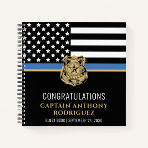Thin Blue Line Flag Police Retirement Guest Notebook