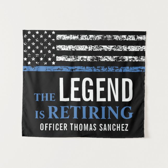 Thin Blue Line Flag Police Retirement Party Tapestry (Front (Horizontal))
