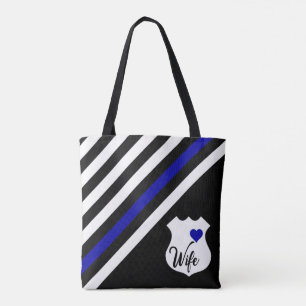 Thin Blue Line Flag Police Wife Badge Tote Bag
