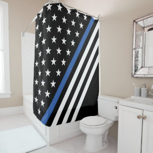 Thin Blue Line Flag Stars and Stripes Shower Curtain