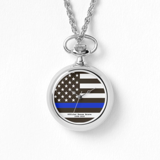 *~* Thin Blue Line Flag USA Police Officer Woman's Watch (Front)