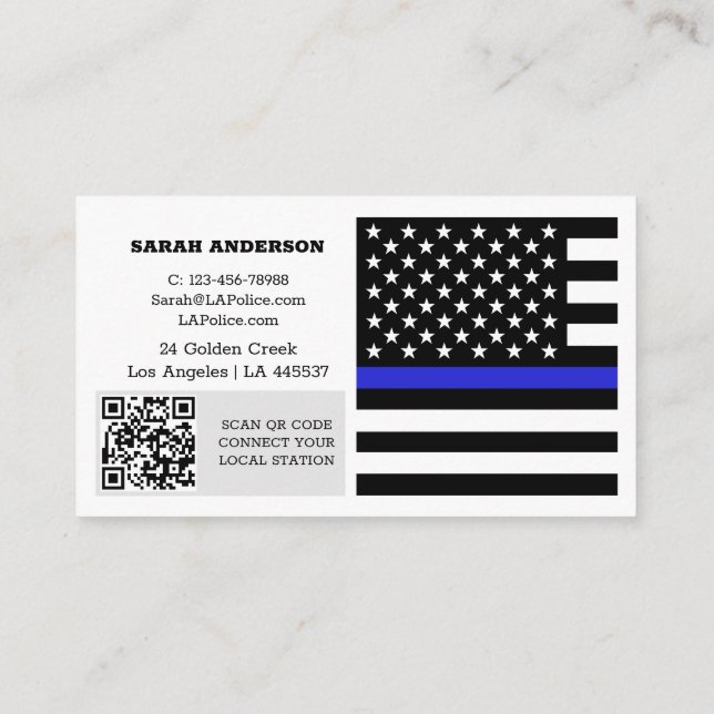 Thin Blue Line Flag, USA Police / Personalised Business Card (Back)