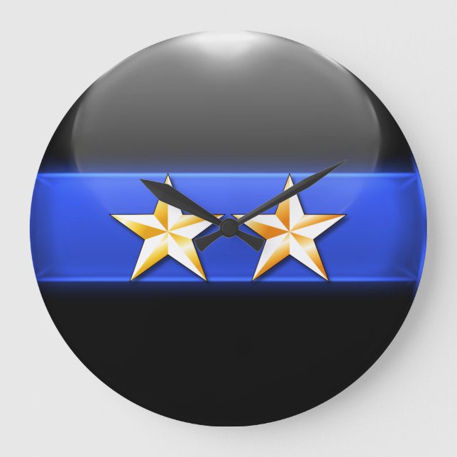 Thin Blue Line - Gold 2-Star Chief Rank Insignia Large Clock (Front)