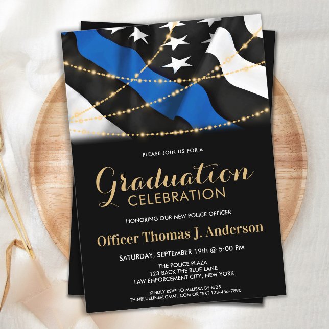 Thin Blue Line Graduation Police Officer  Invitation (Creator Uploaded)