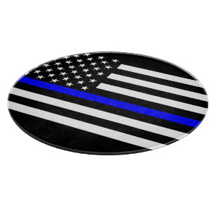 Thin Blue Line Graphic on a US American Flag Cutting Board