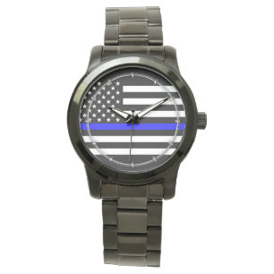 Thin Blue Line Graphic on a US American Flag Watch