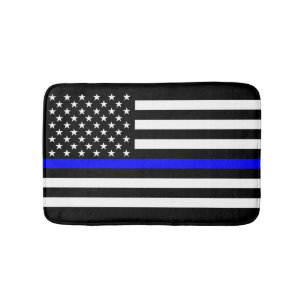 Thin Blue Line Graphic on a US Flag Bath Mat
