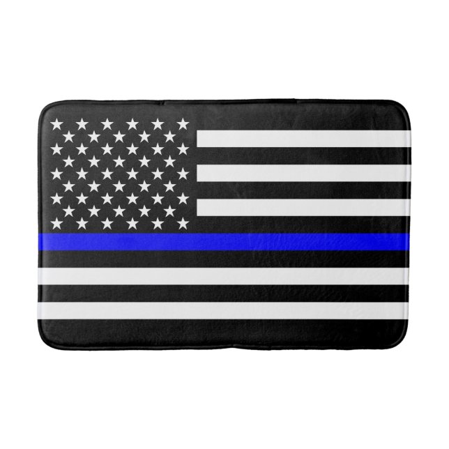 Thin Blue Line Graphic on a US Flag Bath Mat (Front)