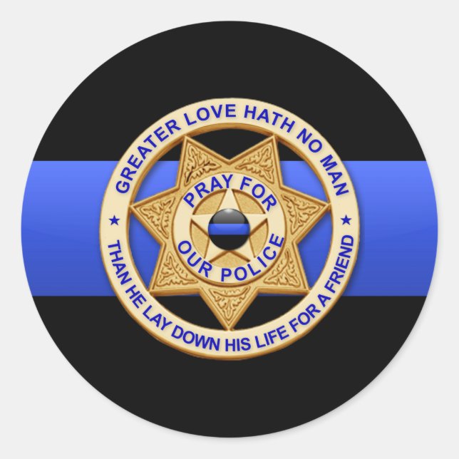 Thin Blue Line Greater Love Badge Classic Round Sticker (Front)