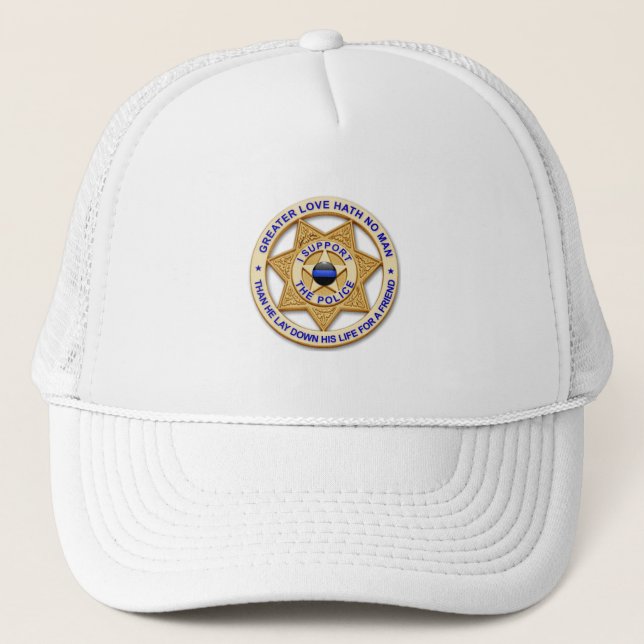 Thin Blue Line Greater Love Trucker Hat (Front)