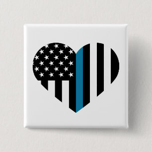 Thin Blue Line Heart Shaped Flag 15 Cm Square Badge