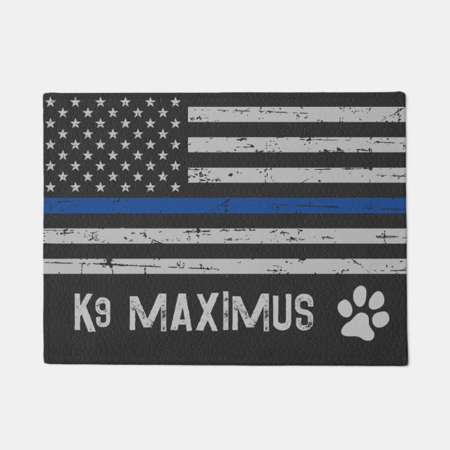 Thin Blue Line K9 Police Dog Placemat Doormat (Front)