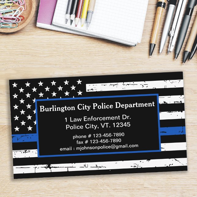 Thin Blue Line Law Enforcement Police Department  Business Card (Creator Uploaded)