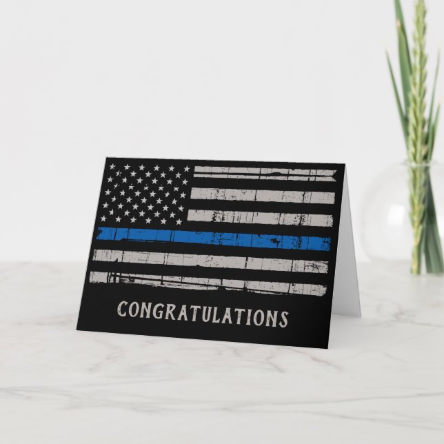 Thin Blue Line Law Enforcement Police Graduation Card (Front)