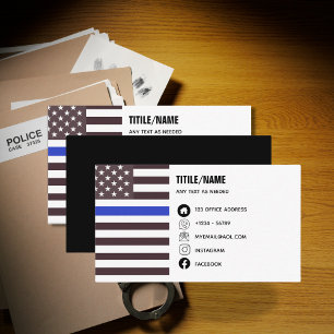 Thin Blue Line Law Enforcement Police Officer Flag Magnetic Business Card