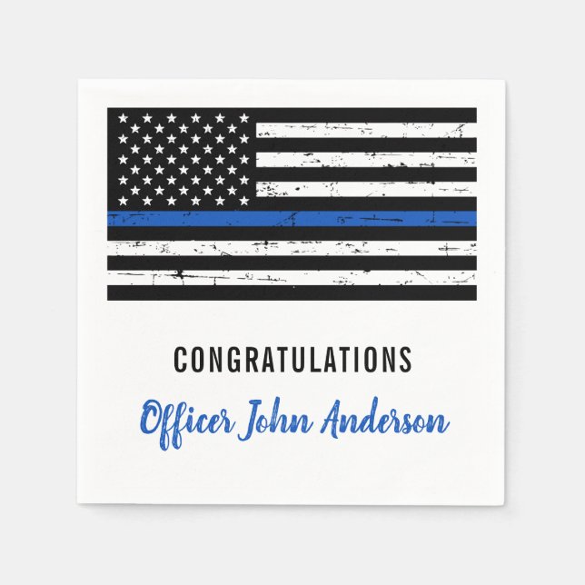 Thin Blue Line Law Enforcement Police Party Napkin (Front)