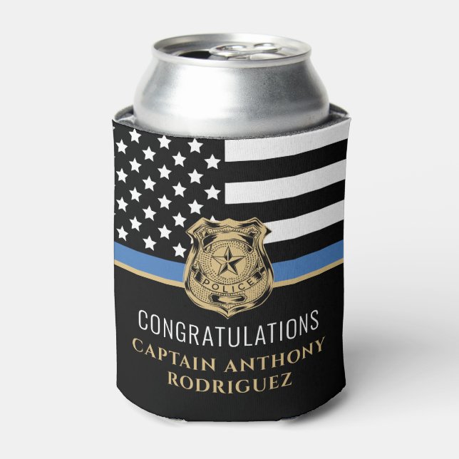 Thin Blue Line Law Enforcement Police Retirement Can Cooler (Can Front)