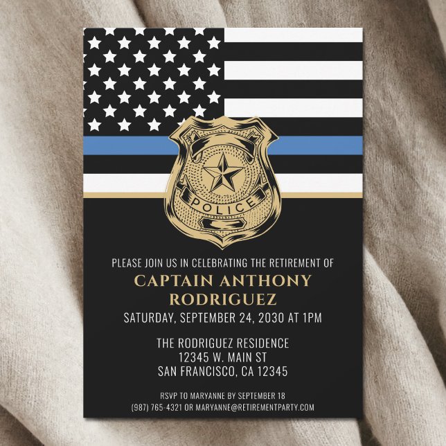 Thin Blue Line Law Enforcement Police Retirement Invitation (Thin Blue Line Law Enforcement Police Retirement Invitation)