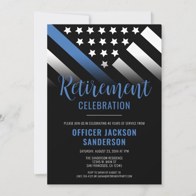 Thin Blue Line Law Enforcement Police Retirement Invitation (Front)