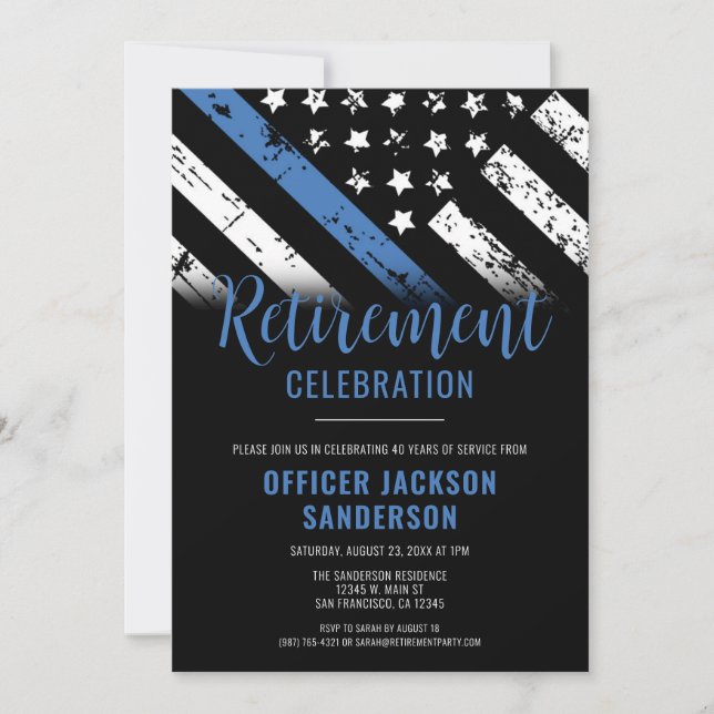 Thin Blue Line Law Enforcement Police Retirement Invitation (Front)