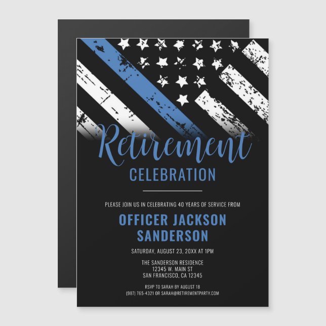Thin Blue Line Law Enforcement Police Retirement Magnetic Invitation (Front/Back)