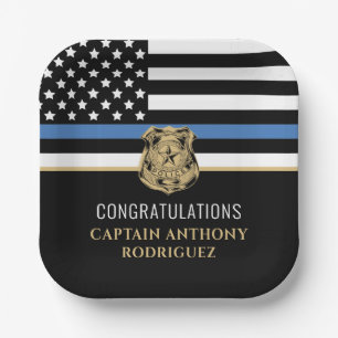 Thin Blue Line Law Enforcement Police Retirement Paper Plate