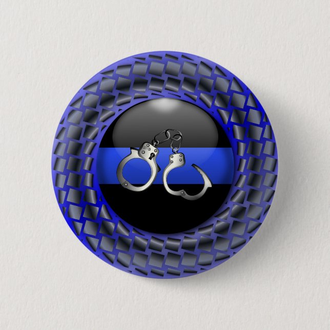 Thin Blue Line Medallion with Handcuffs 6 Cm Round Badge (Front)