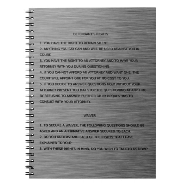 Thin Blue Line & Miranda Rights Warning and Waiver Notebook (Front)