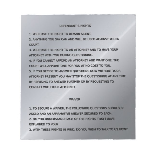 Thin Blue Line & Miranda Rights Warning and Waiver Notepad (Front)